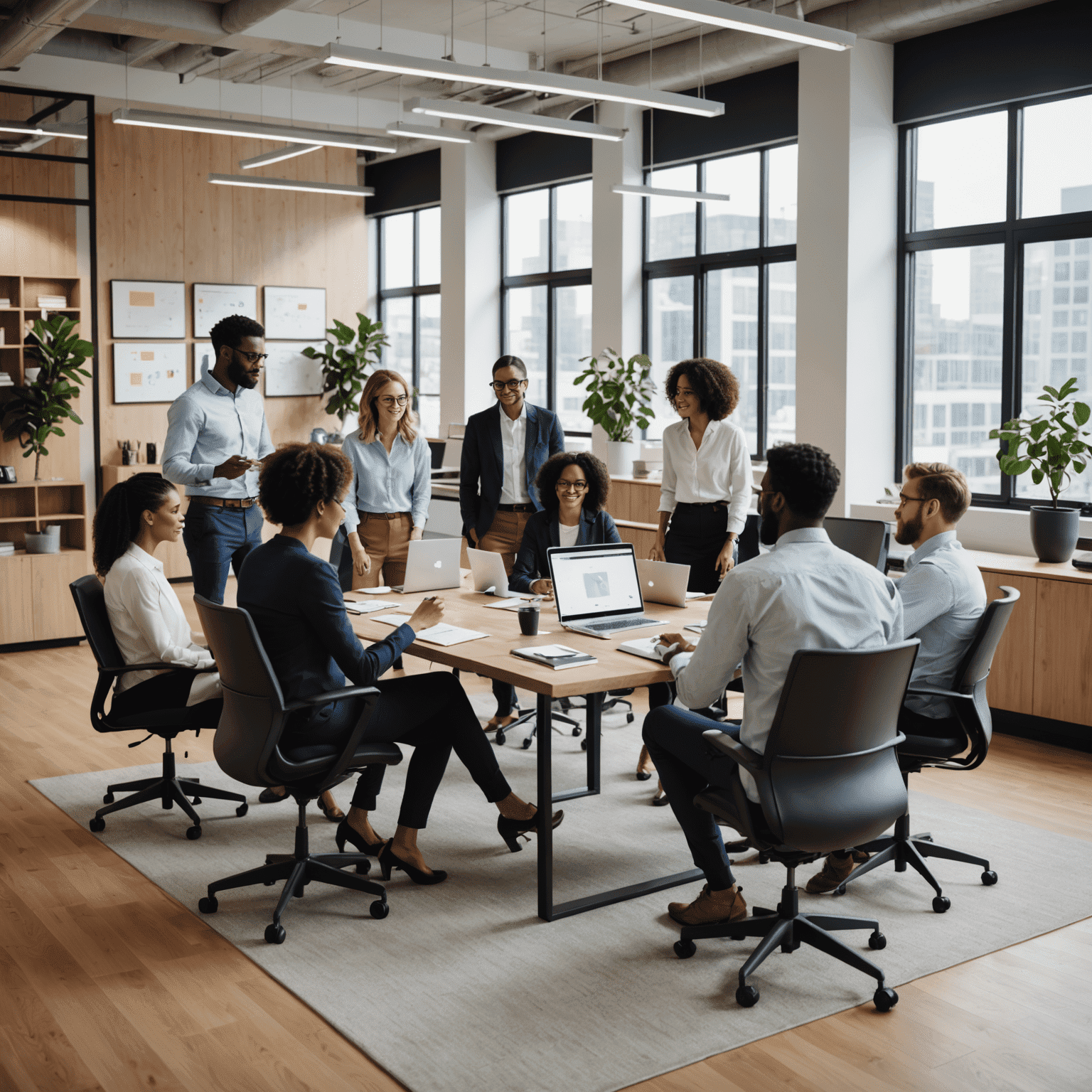 A diverse group of professionals collaborating in a modern office setting, symbolizing the process of talent acquisition