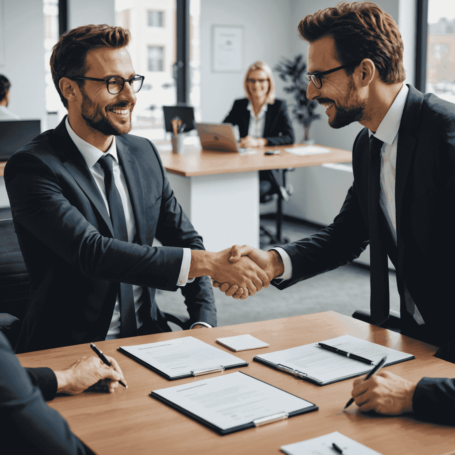 A handshake between a recruiter and a new hire, symbolizing successful talent acquisition and partnership with Affinity