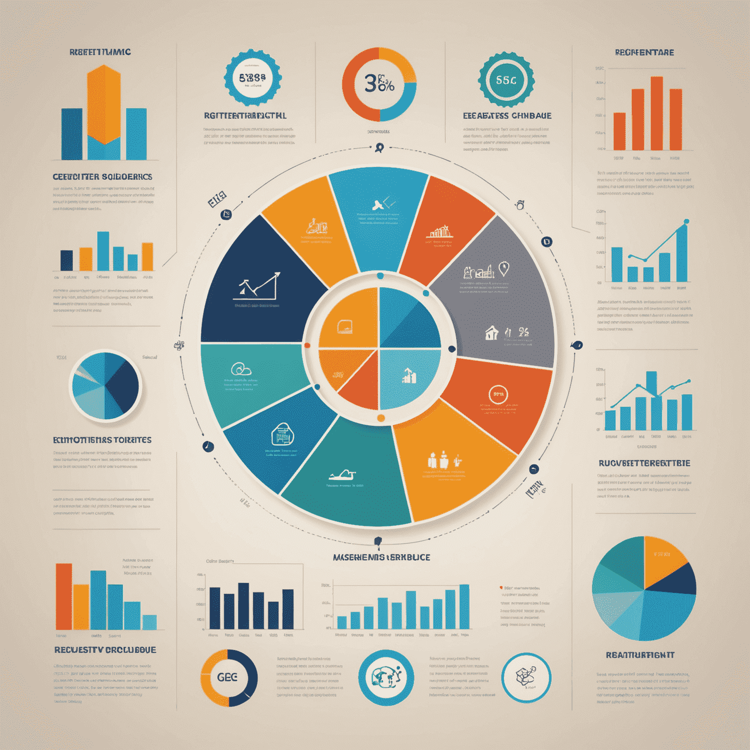 Visual representation of changing recruitment trends, showing graphs, charts, and icons representing different industries